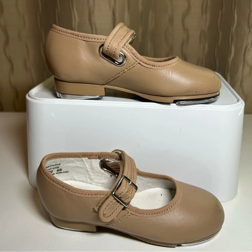 Capezio Mary Jane Leather Tele Tone 3800C Girl's 8.5 M Tap Dance Shoes Beige